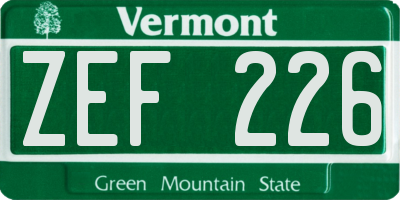 VT license plate ZEF226