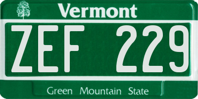 VT license plate ZEF229