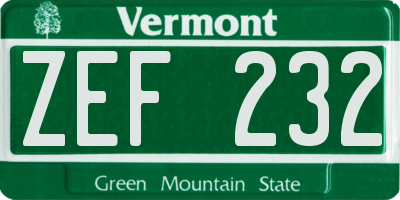 VT license plate ZEF232