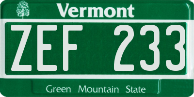 VT license plate ZEF233