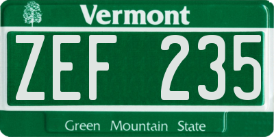VT license plate ZEF235