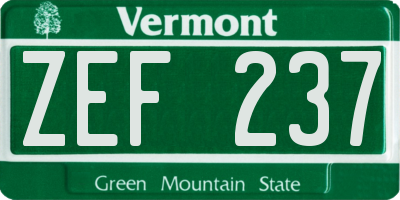 VT license plate ZEF237