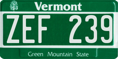 VT license plate ZEF239