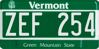 VT license plate ZEF254