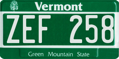 VT license plate ZEF258