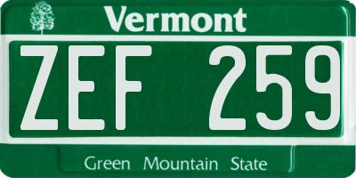 VT license plate ZEF259