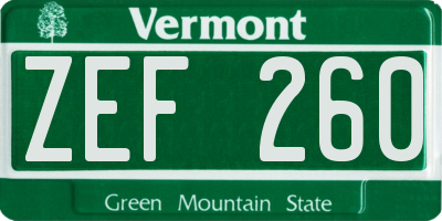 VT license plate ZEF260