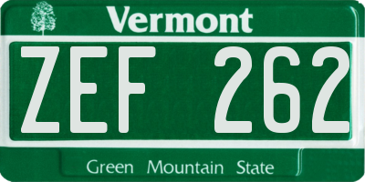 VT license plate ZEF262