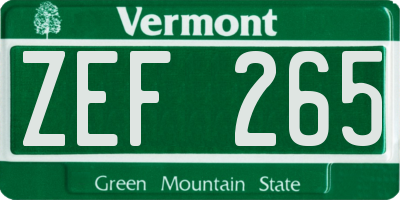 VT license plate ZEF265