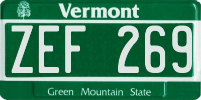 VT license plate ZEF269