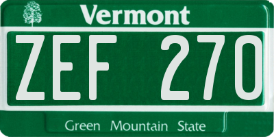 VT license plate ZEF270