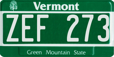 VT license plate ZEF273
