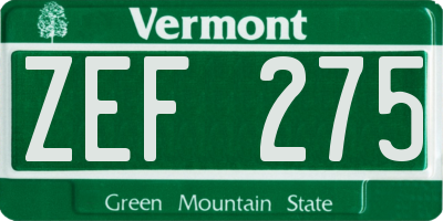 VT license plate ZEF275