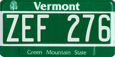 VT license plate ZEF276