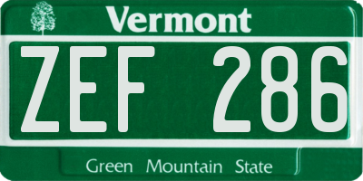 VT license plate ZEF286