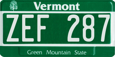 VT license plate ZEF287