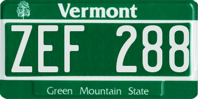 VT license plate ZEF288