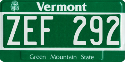 VT license plate ZEF292