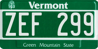 VT license plate ZEF299