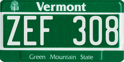 VT license plate ZEF308