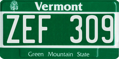 VT license plate ZEF309