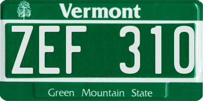 VT license plate ZEF310