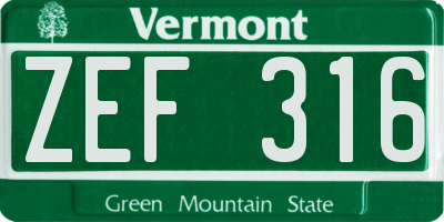 VT license plate ZEF316