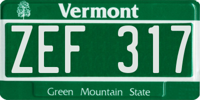 VT license plate ZEF317