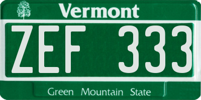VT license plate ZEF333