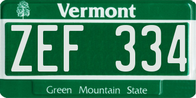 VT license plate ZEF334