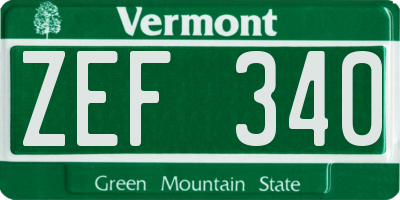VT license plate ZEF340