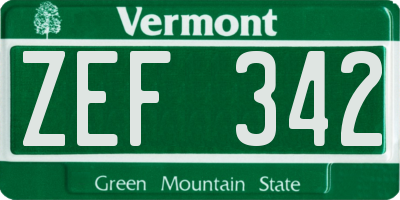 VT license plate ZEF342