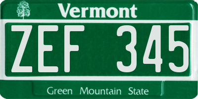VT license plate ZEF345