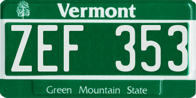 VT license plate ZEF353