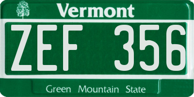 VT license plate ZEF356