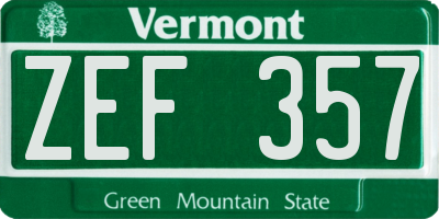 VT license plate ZEF357