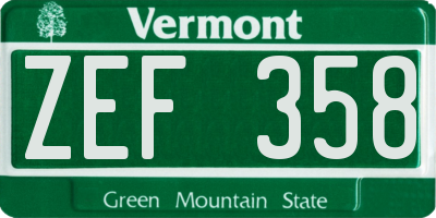 VT license plate ZEF358