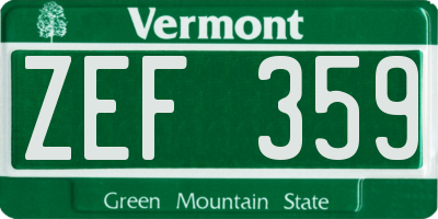 VT license plate ZEF359