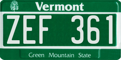 VT license plate ZEF361