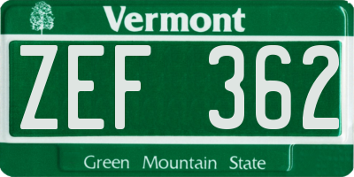 VT license plate ZEF362