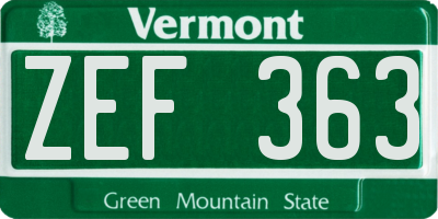 VT license plate ZEF363