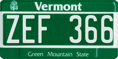 VT license plate ZEF366