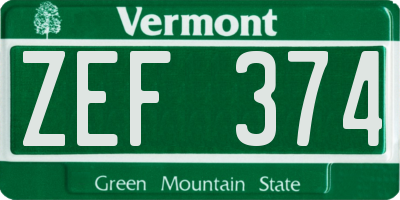 VT license plate ZEF374