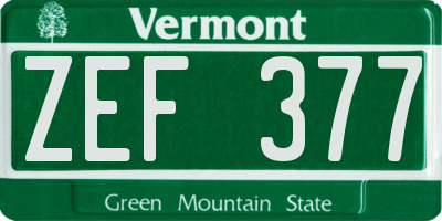 VT license plate ZEF377