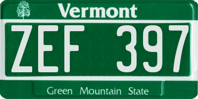 VT license plate ZEF397