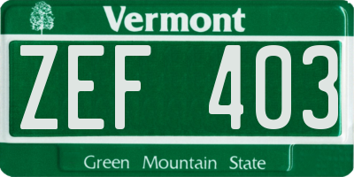 VT license plate ZEF403