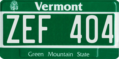 VT license plate ZEF404