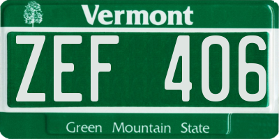 VT license plate ZEF406