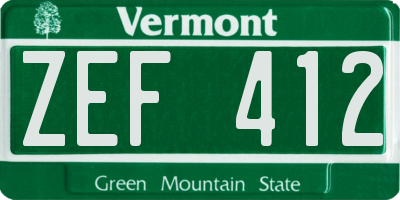 VT license plate ZEF412