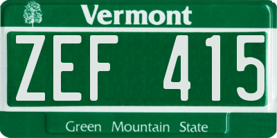 VT license plate ZEF415